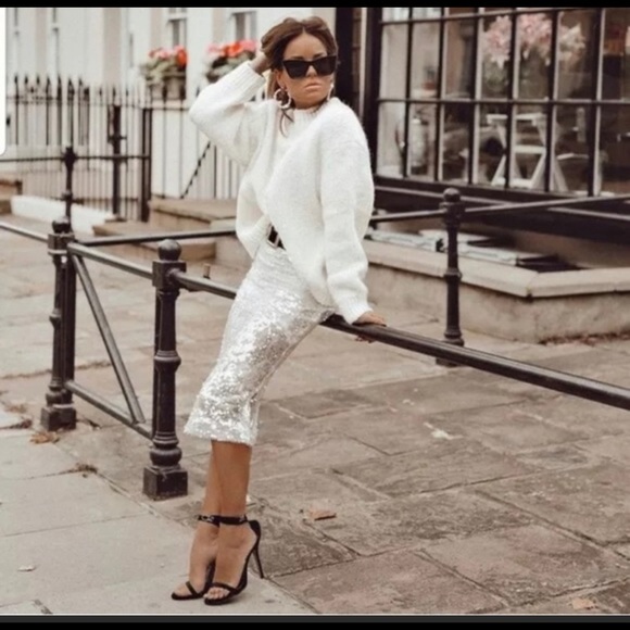 Zara sequin pencil skirt white xsmall bloggers - Picture 6 of 8